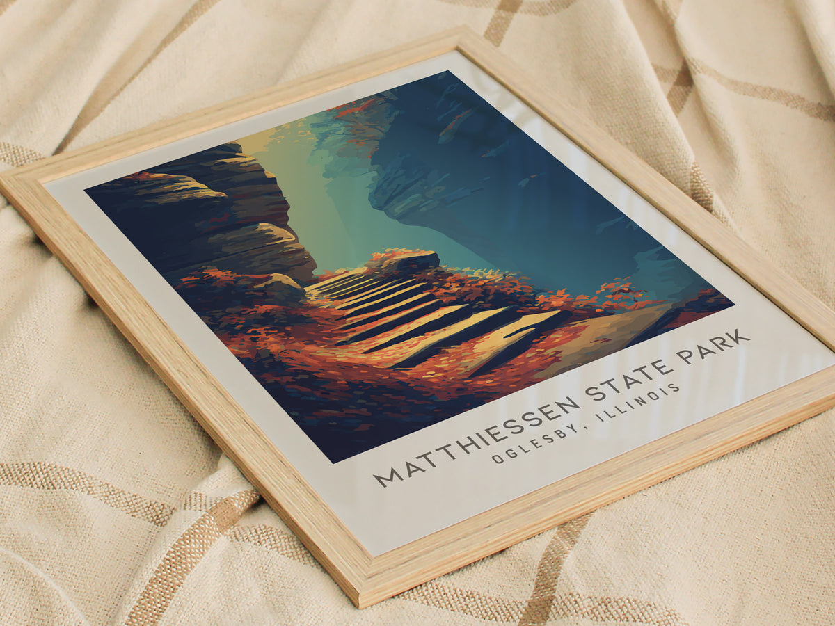 Matthiessen State Park Matte Border Poster | Oglesby, Illinois Destination Print Travel Wall Art — styled in a modern interio