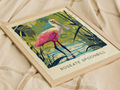 Roseate Spoonbill Art | Florida Pink Bird Poster Wildlife Gift