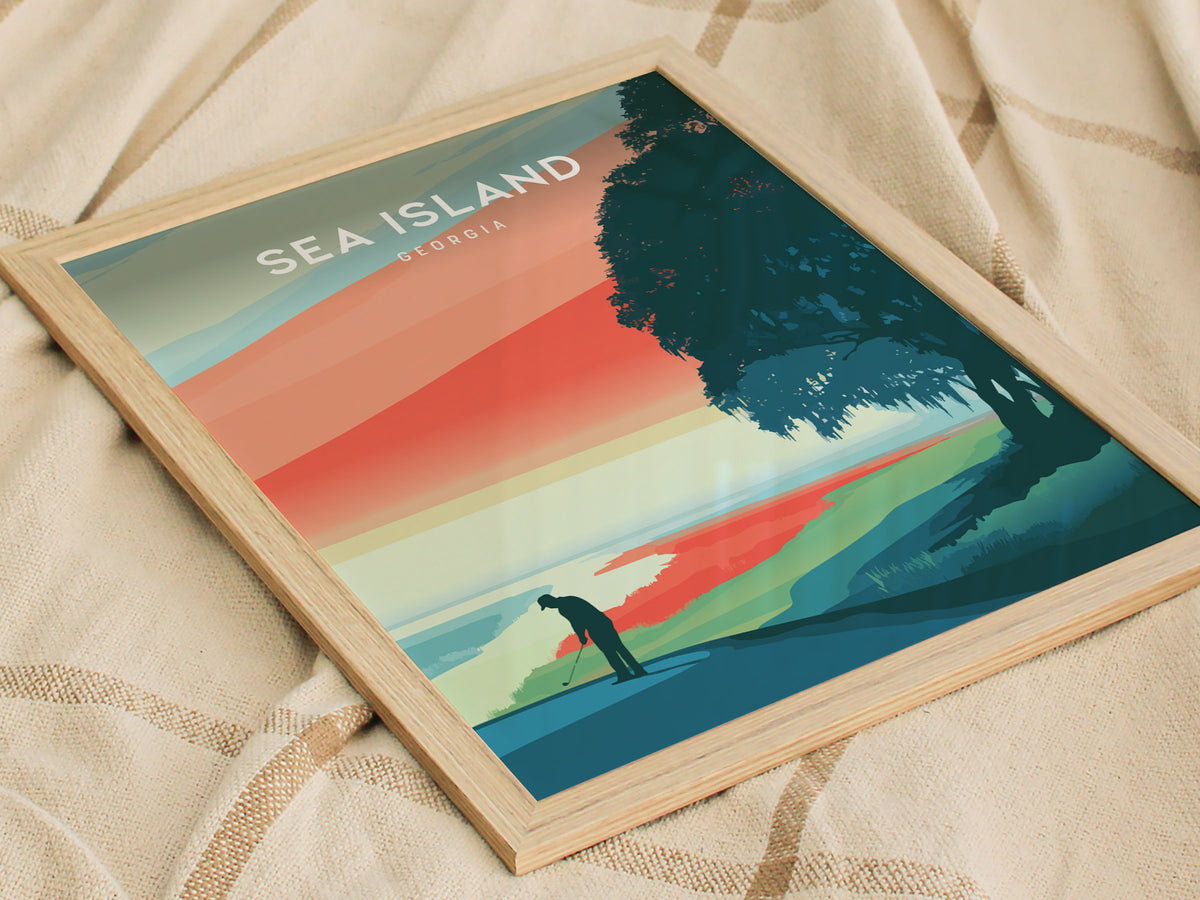 Sea Island, Georgia Poster | Golden Marshes & Fairways Golf Wall Art — styled in a modern interior