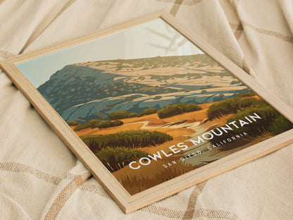 Cowles Mountain, San Diego Poster | Golden Summit Trail Panorama Wall Art — styled in a modern interior