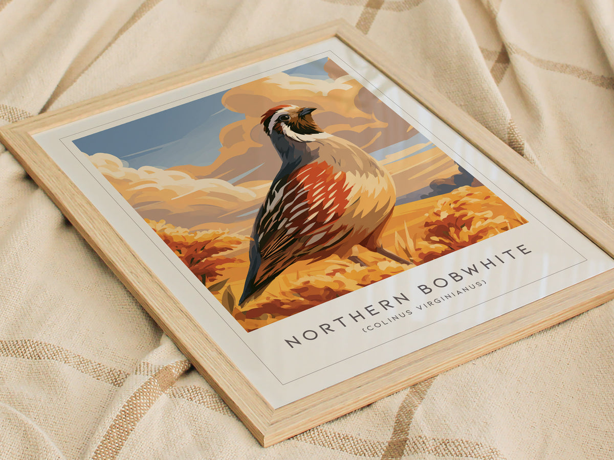 Northern Bobwhite, Colinus virginianus Poster | Quail Bird Wall Art Wildlife Print — styled in a modern interior