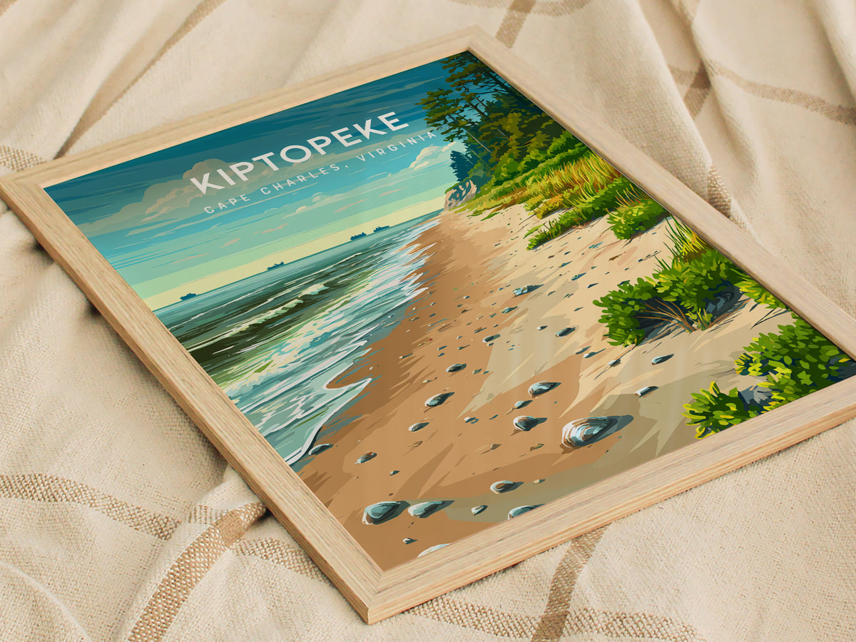 Kiptopeke, Cape Charles, Virginia Poster | Travel Wall Art Destination Print — styled in a modern interior