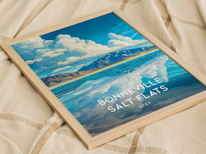 Bonneville Salt Flats, Utah Poster | Vast Desert Horizon Vacation Wall Art — styled in a modern interior