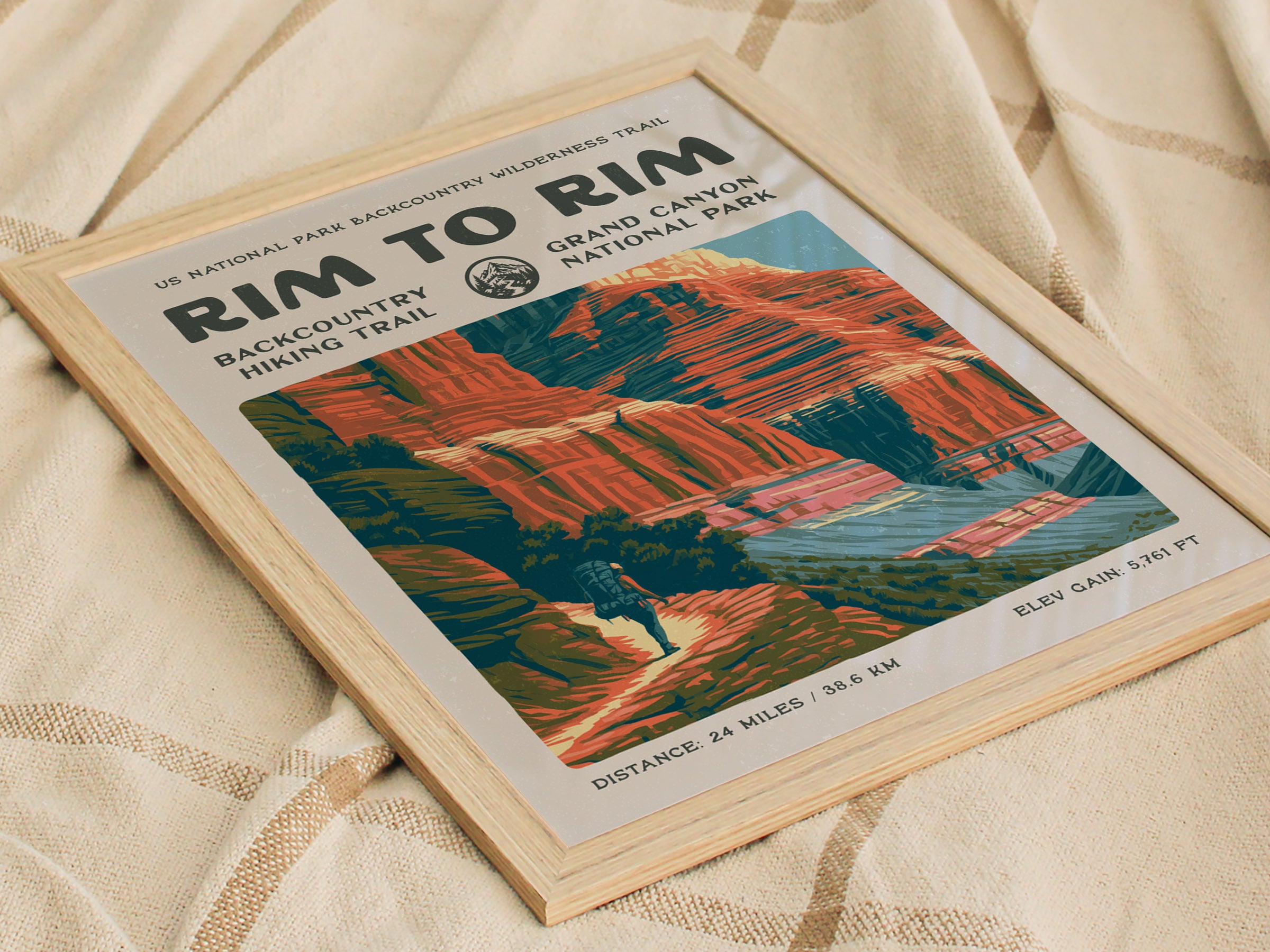 Rim to Rim, Grand Canyon Poster | Backpacker Gift | Desert