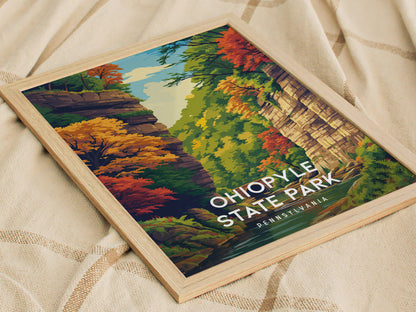 Ohiopyle State Park, Pennsylvania Poster | Waterfall & Wilderness Adventure Wall Art — styled in a modern interior
