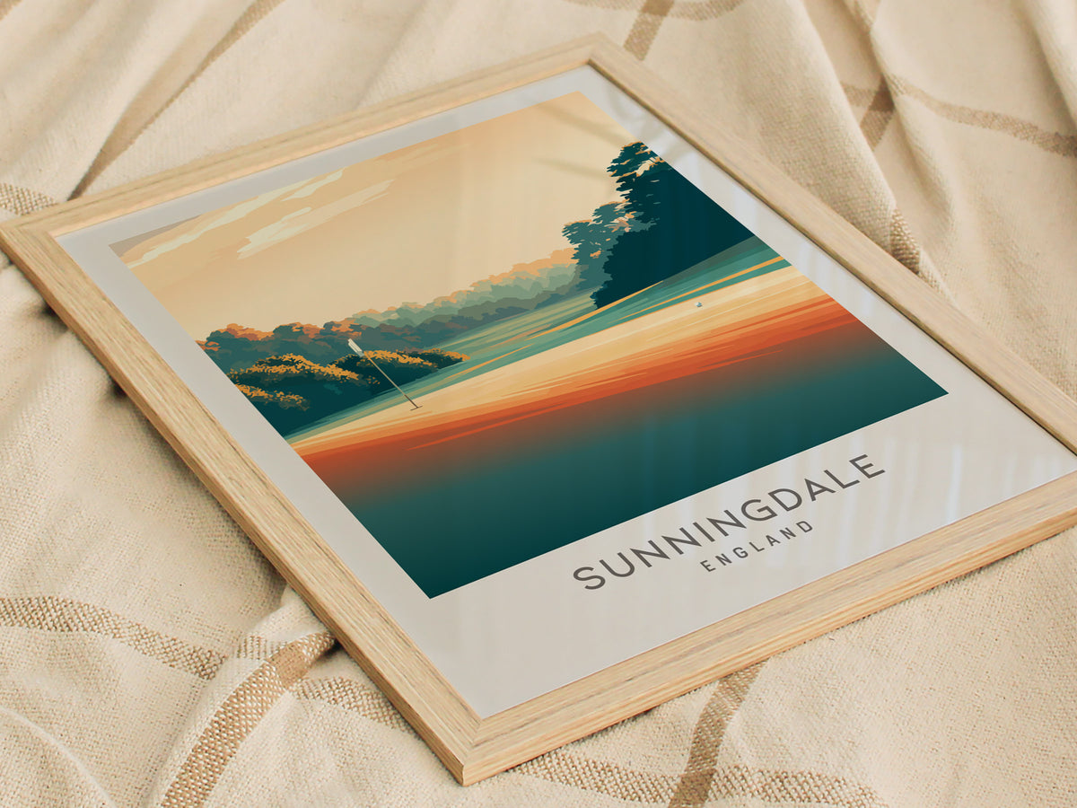 Sunningdale Matte Border Poster | England Golf Course Print & Country Club Decor — styled in a modern interior