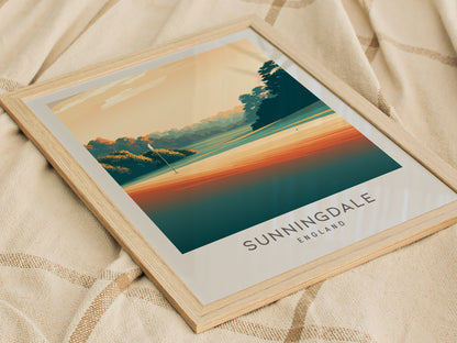 Sunningdale Matte Border Poster | England Golf Course Print & Country Club Decor — styled in a modern interior
