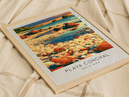 Playa Conchal Matte Border Poster | Costa Rica Vacation Wall Art — styled in a modern interior