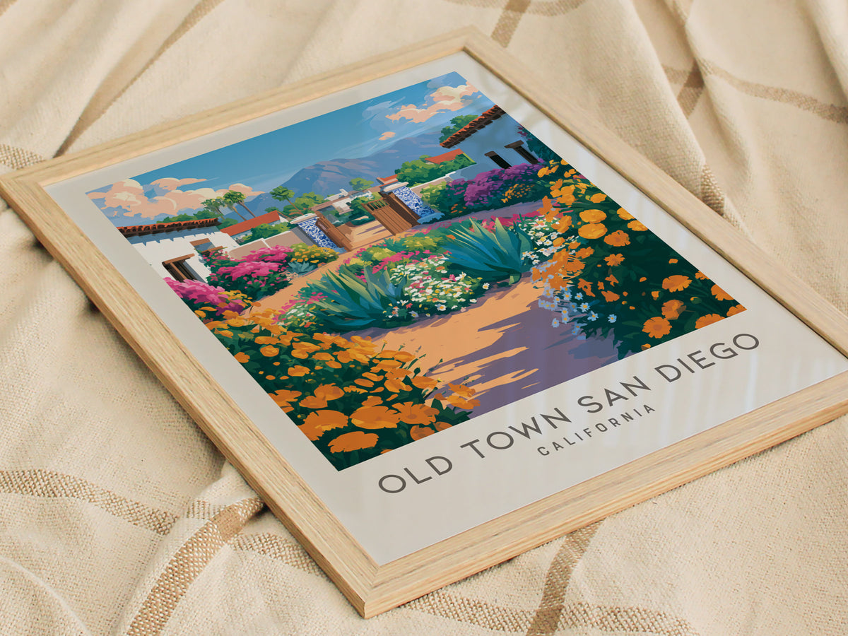 Old Town San Diego Matte Border Poster | California Travel Wall Art — styled in a modern interior