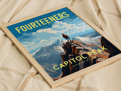 Capitol Peak Colorado Fourteener Poster | Mountain Hiker Wall Art