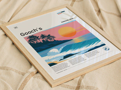 Gooch's Beach, Kennebunk, Maine Poster | Rocky Shore & Rolling Waves Wall Art — styled in a modern interior