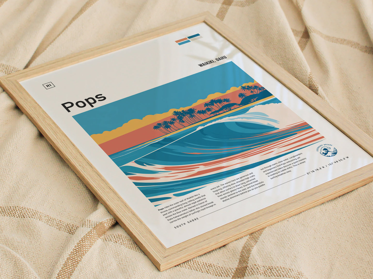 Populars, Hawaii Poster | Golden Hour Surf Break Wall Art — styled in a modern interior