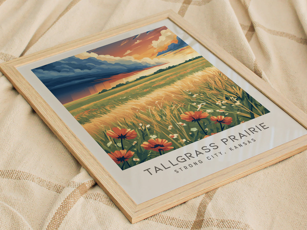 Tallgrass Prairie Matte Border Poster | Strong City, Kansas Destination Print — styled in a modern interior