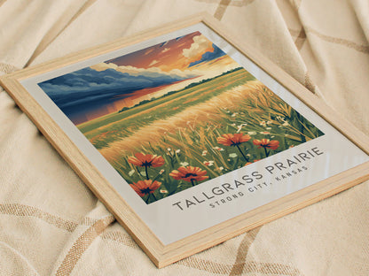 Tallgrass Prairie Matte Border Poster | Strong City, Kansas Destination Print — styled in a modern interior