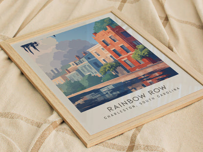 Rainbow Row Matte Border Poster | Charleston South Carolina Travel Wall Art — styled in a modern interior