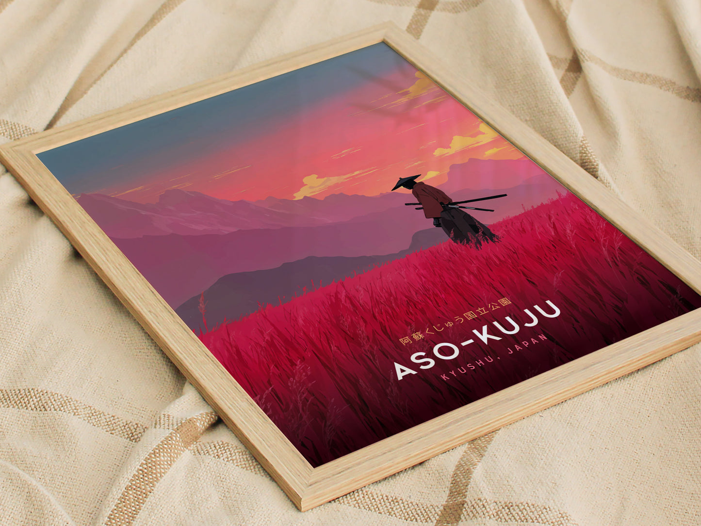 Aso-Kuju National Park Poster | Japan Samurai Travel Print Wall Art | Framed or Unframed