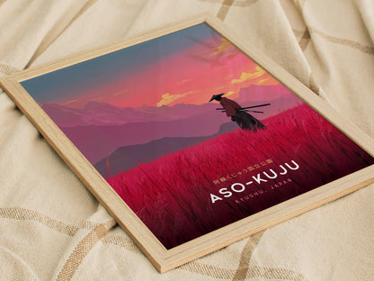 Aso-Kuju National Park Poster | Japan Samurai Travel Print Wall Art | Framed or Unframed