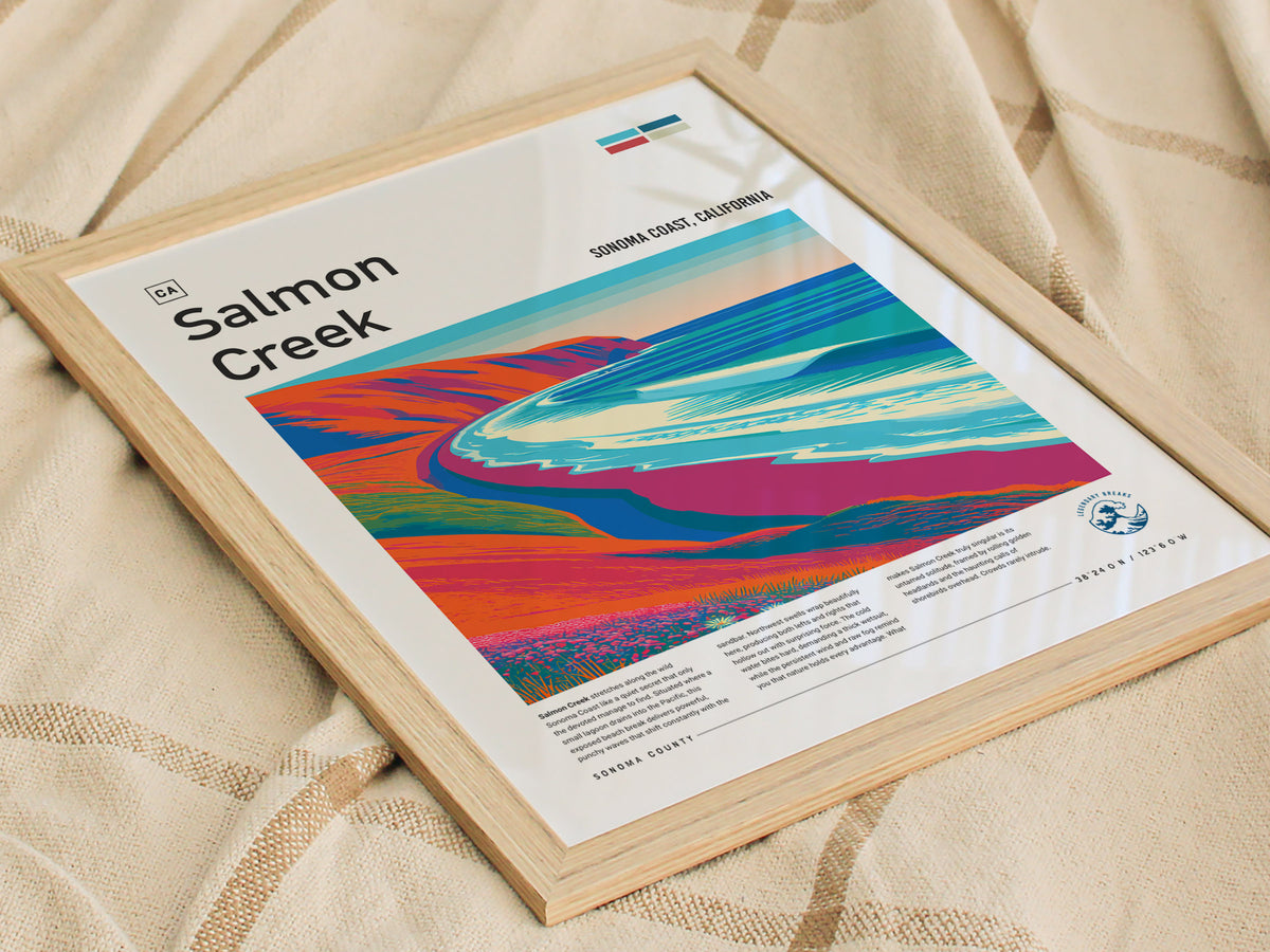 Salmon Creek, Sonoma Coast, California Poster | Surf Wall Art & Wave Print — styled in a modern interior