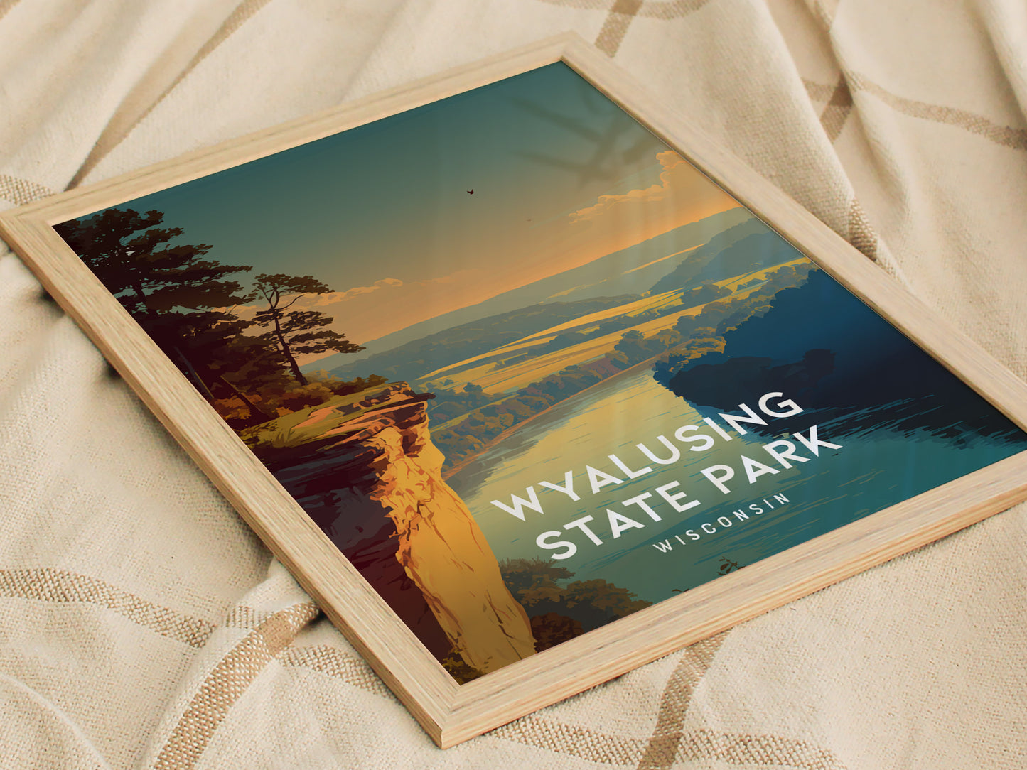 Wyalusing State Park, Wisconsin Poster | Bluffs & River Valley Vista Wall Art — styled in a modern interior