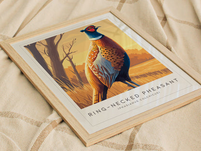 Ring-necked Pheasant Poster | Vibrant Gamebird Wildlife Art Wall Art — styled in a modern interior