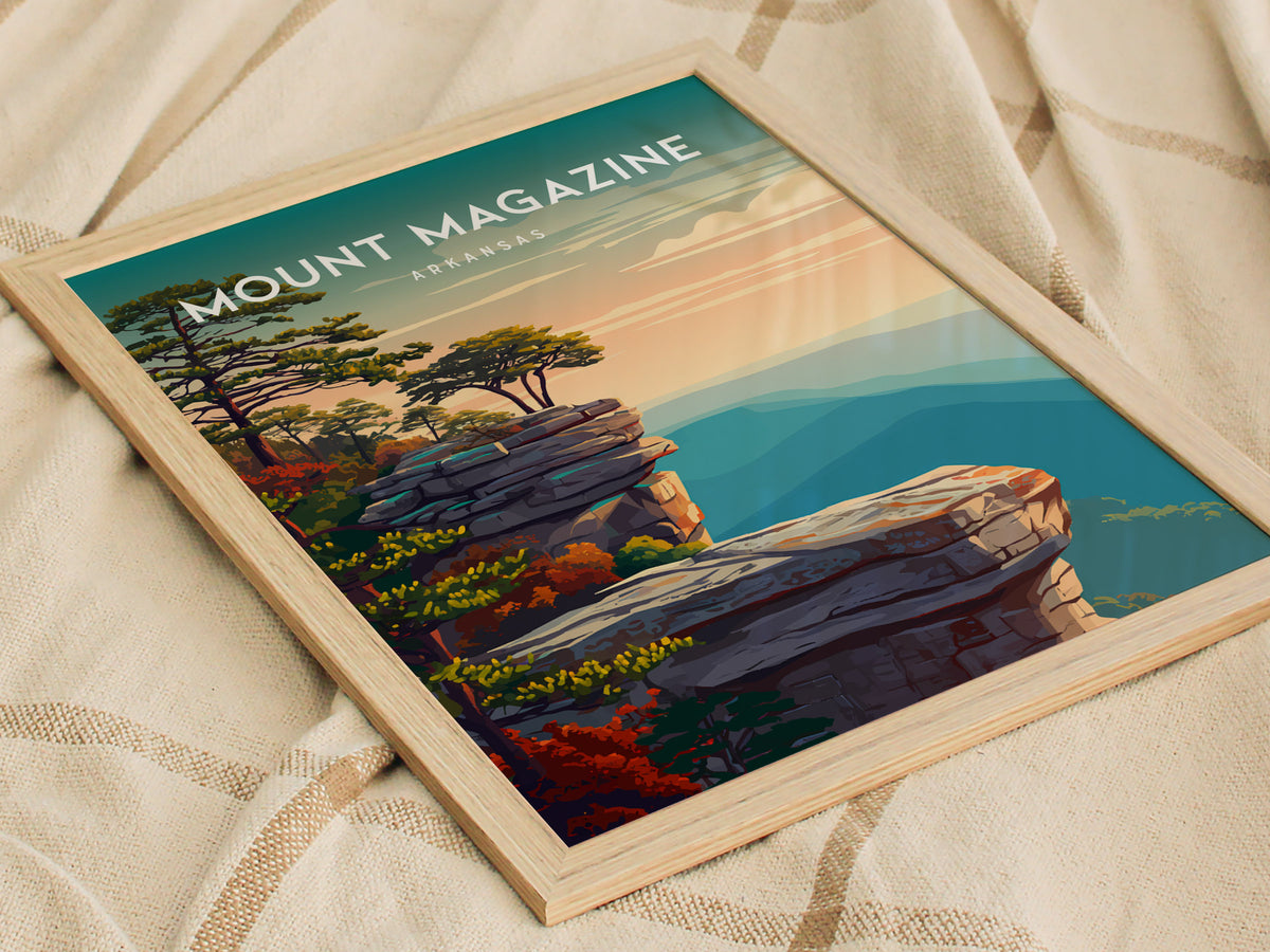 Mount Magazine, Arkansas Poster | Ozark Summit & Forest Scenic Wall Art — styled in a modern interior