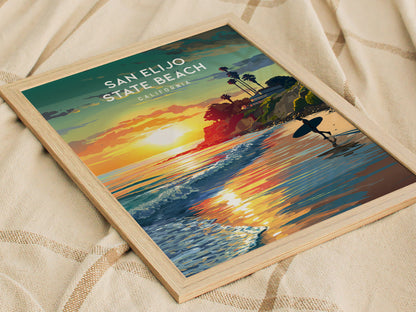 San Elijo State Beach, California Poster | Golden Bluffs & Ocean Breeze Wall Art — styled in a modern interior
