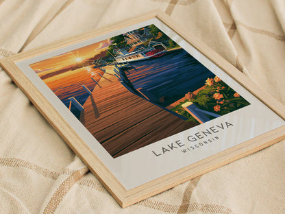 Lake Geneva Matte Border Poster | Wisconsin Travel Wall Art — styled in a modern interior