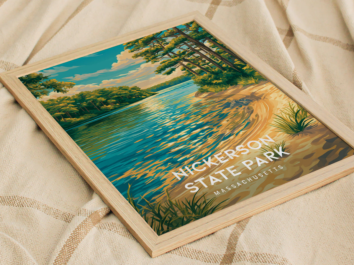 Nickerson State Park, Massachusetts Poster | Cape Cod Forest & Lake Wall Art — styled in a modern interior