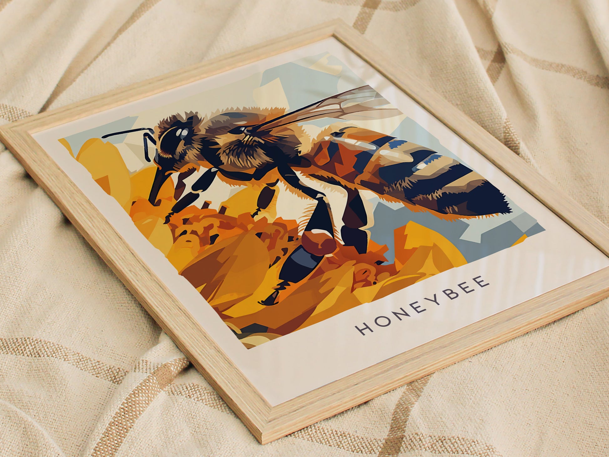 Honeybee, Wildlife Poster | Golden Pollinator Botanical Garden Wall Art — styled in a modern interior