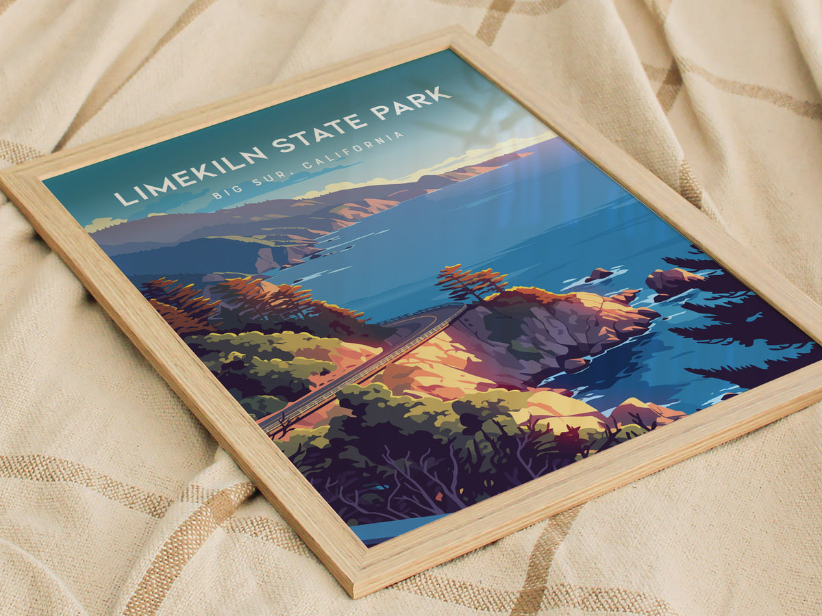 Limekiln State Park, Big Sur, California Poster | Redwoods & Coastal Cliffs Destination Print Wall Art — styled in a modern i