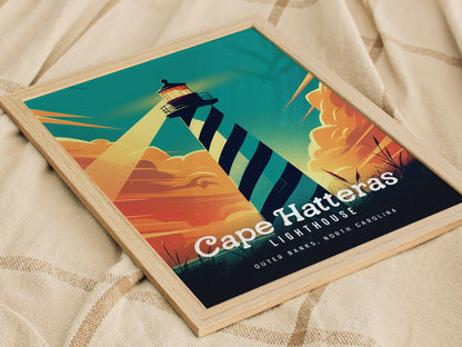 Cape Hatteras Lighthouse Poster | Outer Banks Coastal Beach Wall Art | Framed or Unframed