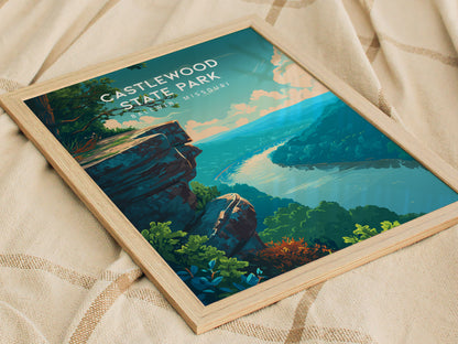 Castlewood State Park, Ballwin, Missouri Poster | River Bluffs & Forest Trail Wall Art — styled in a modern interior