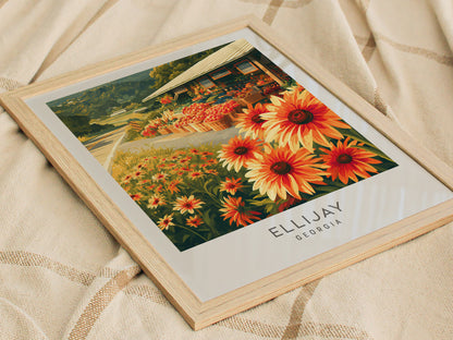 Ellijay Matte Border Poster | Georgia Travel Gift Vacation Wall Art — styled in a modern interior