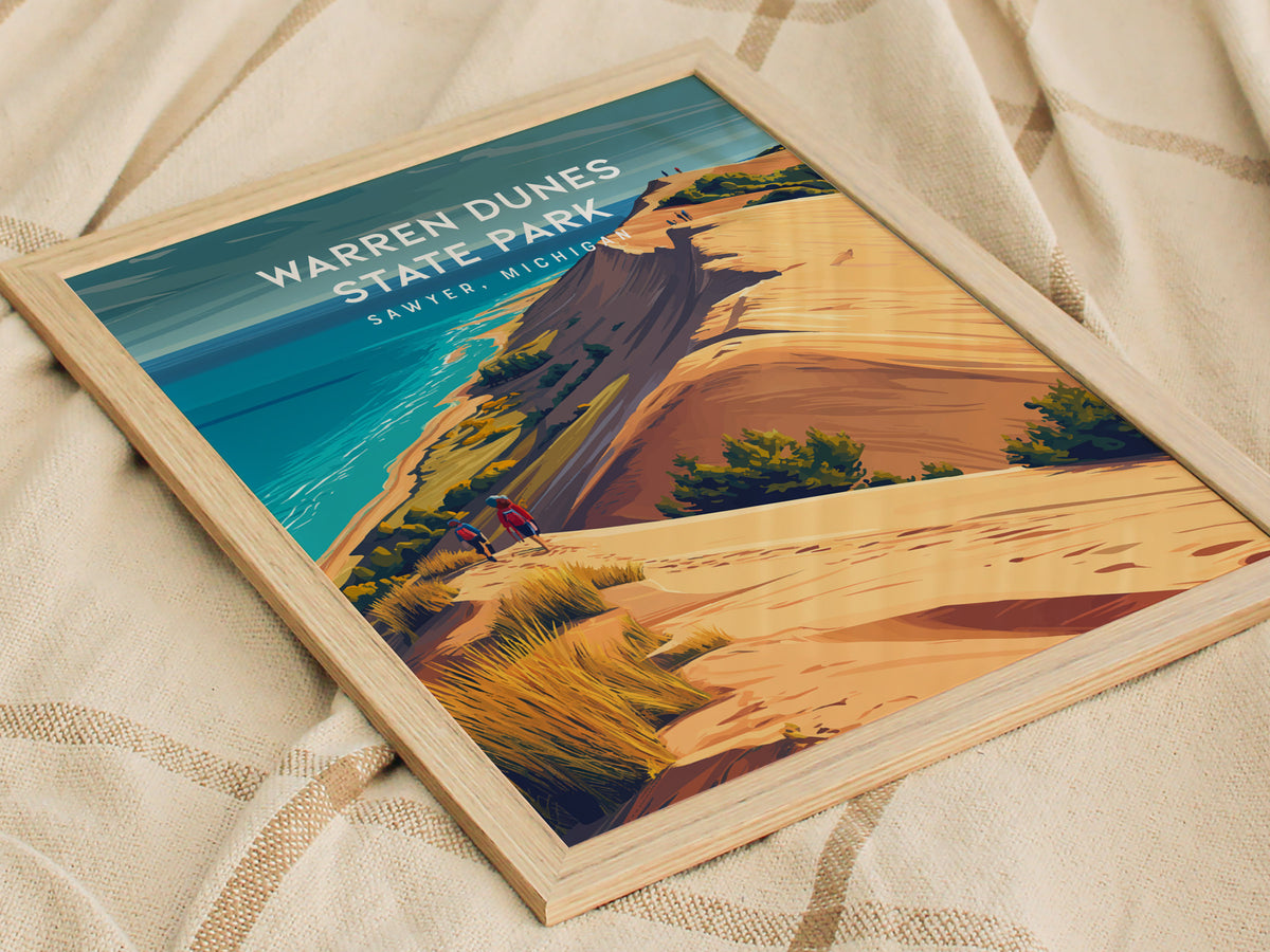 Warren Dunes State Park, Sawyer, Michigan Poster | Coastal Beach Decor Wall Art — styled in a modern interior