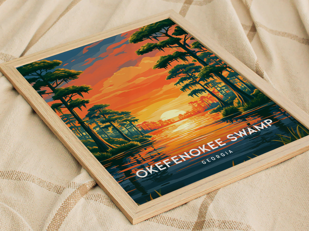 Okefenokee Swamp, Georgia Poster | Coastal Beach Decor Wetland Wildlife Wall Art — styled in a modern interior