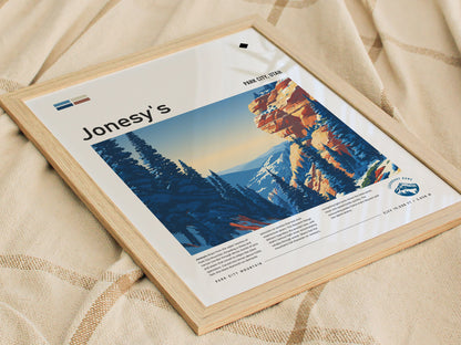 Jonesy's, Park City, Utah Poster | Ski Lodge Decor Mountain Wall Art — styled in a modern interior