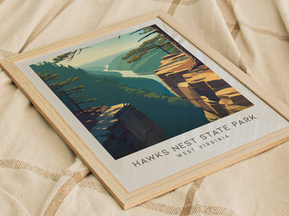 Hawks Nest State Park Matte Border Poster | West Virginia Destination Print Travel Wall Art — styled in a modern interior