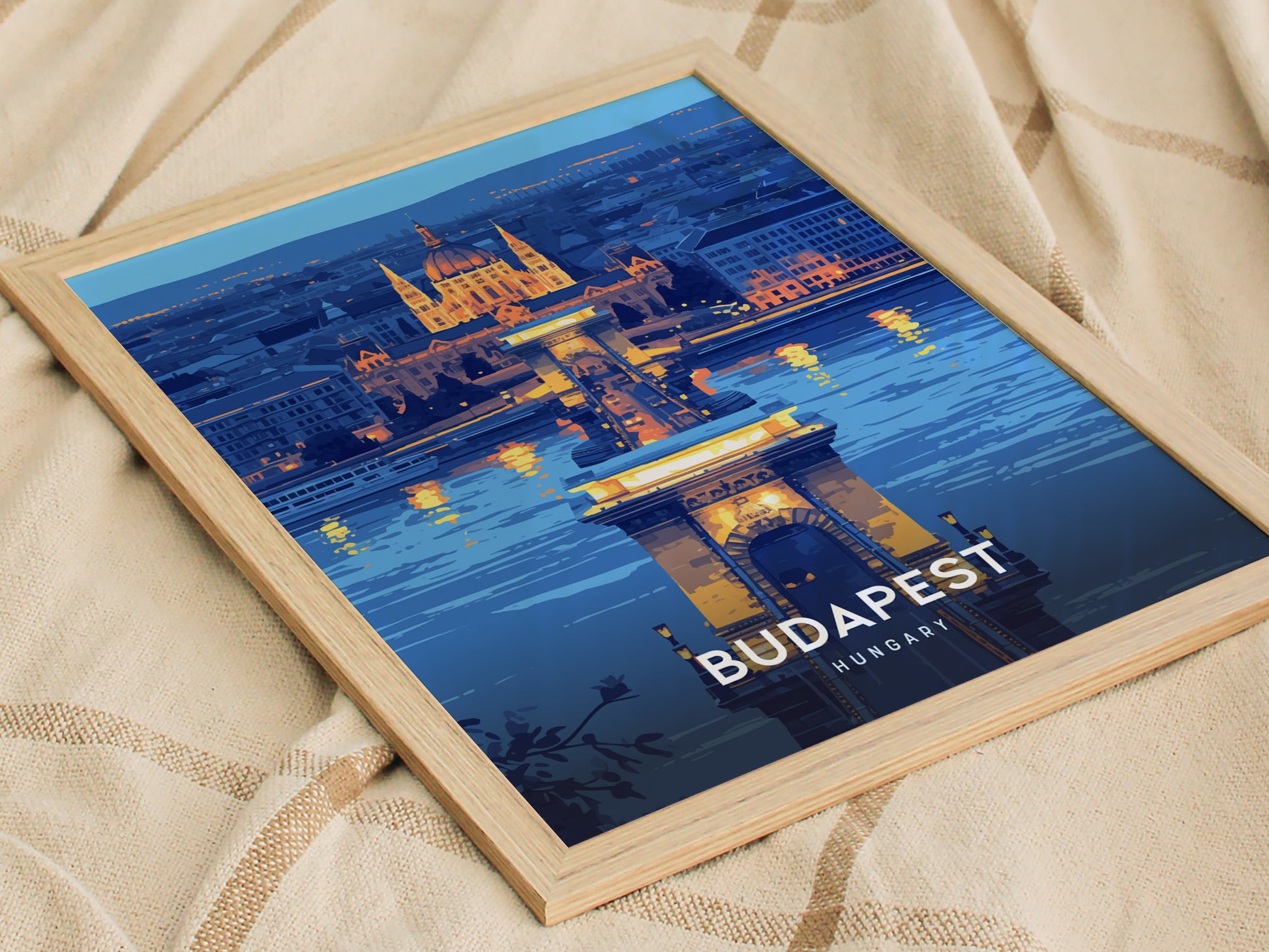 Budapest Chain Bridge Poster | Hungary Travel Print Wall Art | Framed or Unframed