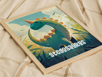 Stegosaurus Poster | Kids Dinosaur Room Art | Nursery Birthday Party Gift