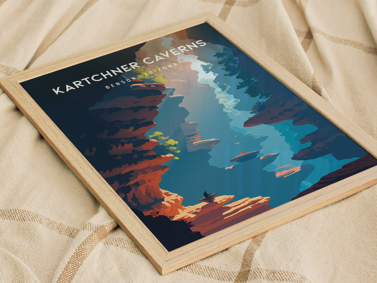 Kartchner Caverns, Benson, Arizona Poster | Underground Cave Destination Print Wall Art — styled in a modern interior