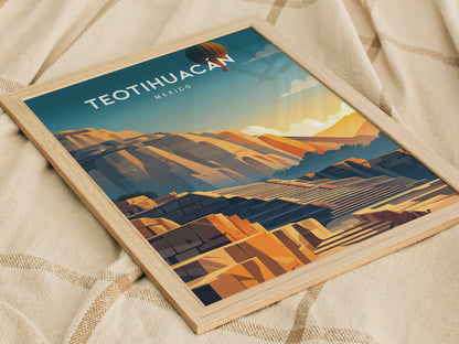 Teotihuacán, Mexico Poster | Ancient Pyramids Destination Print Wall Art — styled in a modern interior