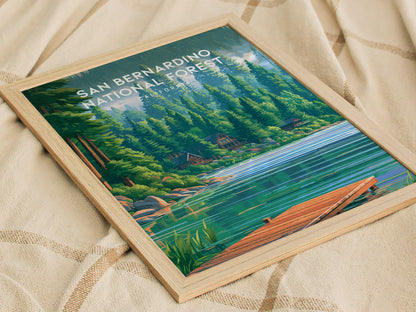 San Bernardino National Forest, California Poster | Mountain Pines & Alpine Wilderness Wall Art — styled in a modern interior
