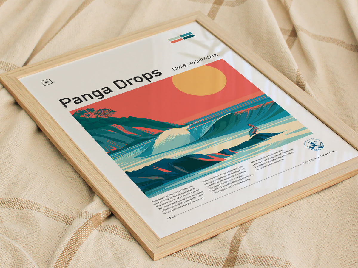 Panga Drops, Rivas, Nicaragua Poster | Tropical Surf Wall Art — styled in a modern interior