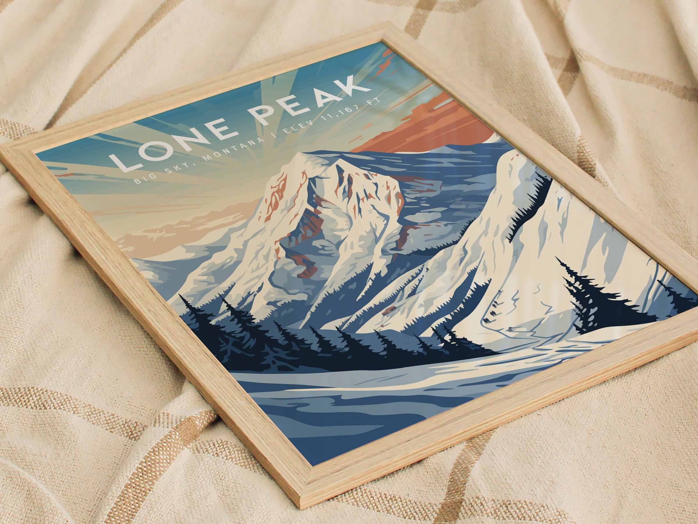 Lone Peak Big Sky Poster | Montana Ski Mountain Wall Art | Swell