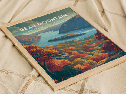 Bear Mountain, Hudson Valley, New York Poster | Scenic Hiking Trail Travel Wall Art — styled in a modern interior