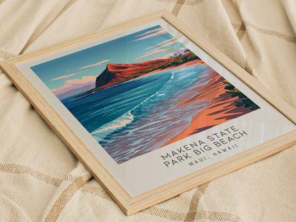 Makena State Park Big Beach Matte Border Poster | Maui, Hawaii Destination Print Travel Wall Art — styled in a modern interio