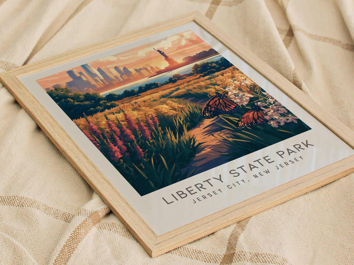 Liberty State Park Matte Border Poster | Jersey City, New Jersey Destination Print — styled in a modern interior