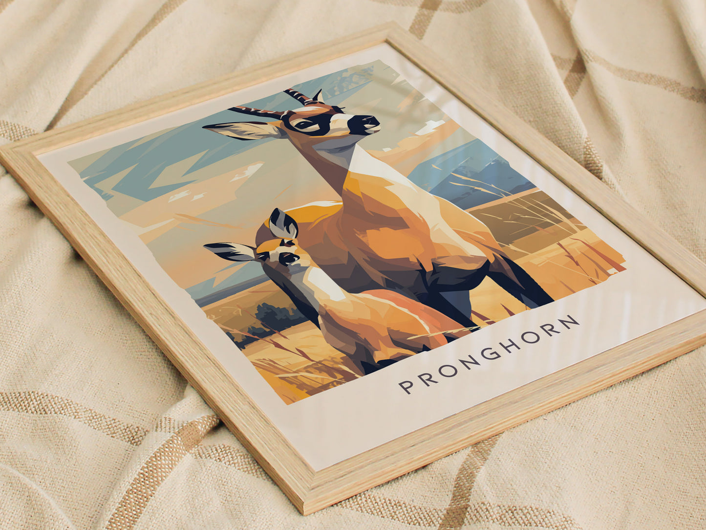 Pronghorn, Antilocapra americana Poster | Prairie Wildlife Wall Art — styled in a modern interior