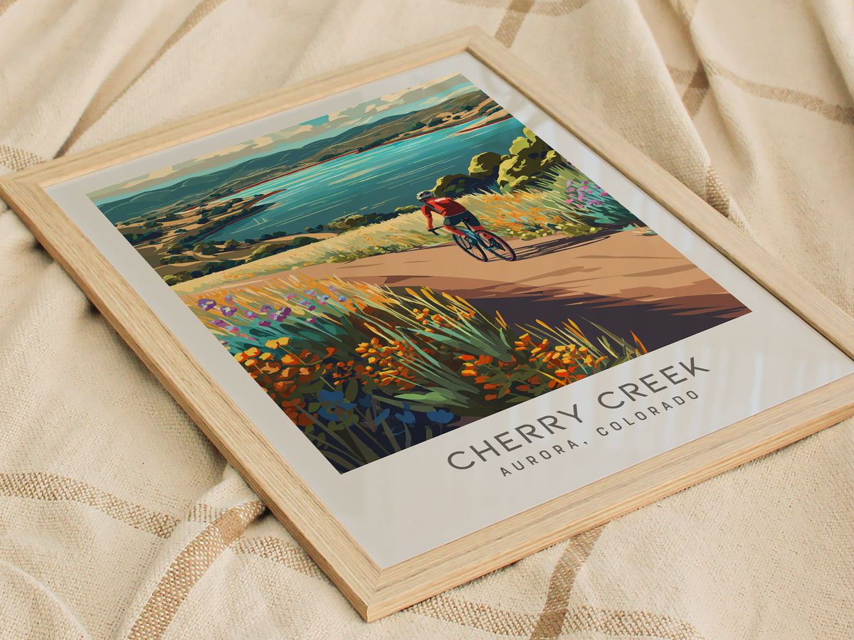 Cherry Creek Matte Border Poster | Aurora, Colorado Destination Print Travel Wall Art — styled in a modern interior
