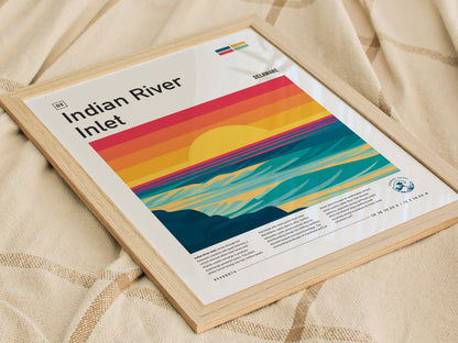 Indian River Inlet, Delaware Poster | Surf & Bridge Coastal Wall Art — styled in a modern interior